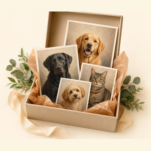 Keepsake box with pet portrait prints