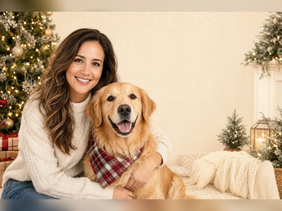 Owner & Pet Christmas Card owner and pet portrait template preview
