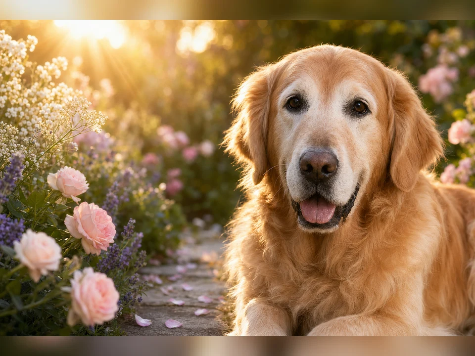 Peaceful Garden Memorial memorial pet portrait template preview for a dog or cat