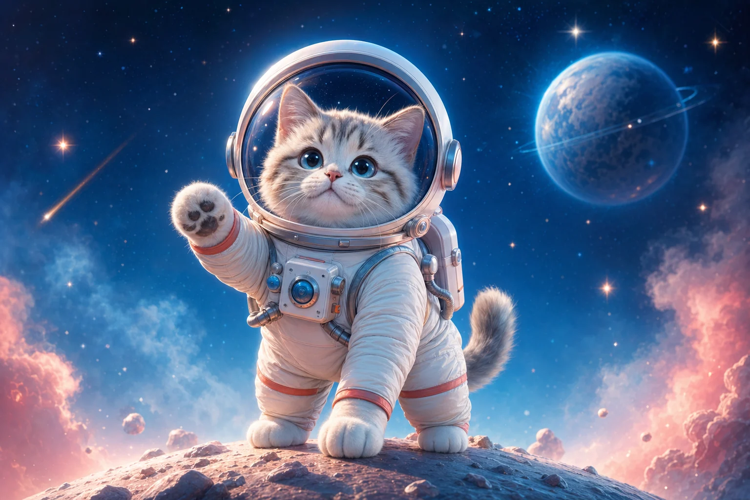 Cat astronaut space explorer portrait